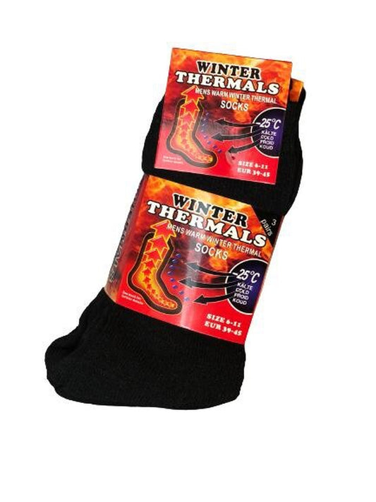 Mens Thermal Socks 3 Pairs Black Winter Warm Ski Walking Boot Adults Size 6-11